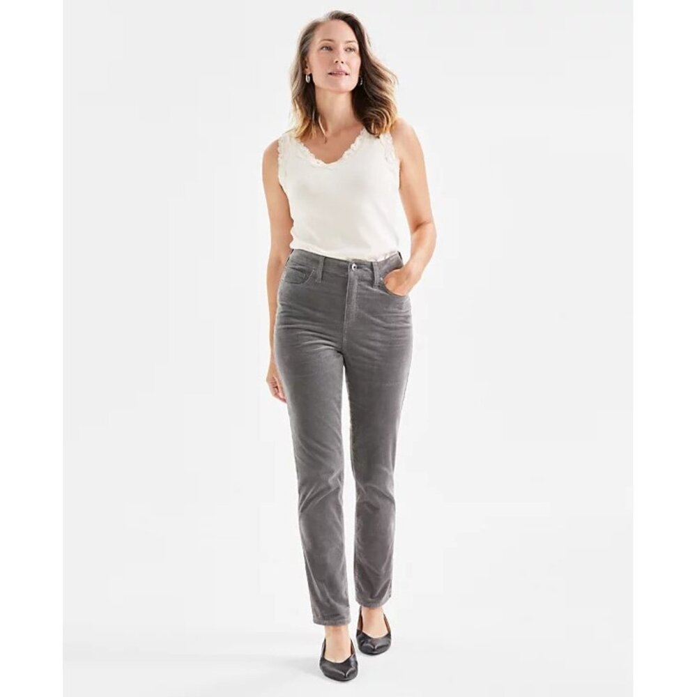 NWT Style & Co Women Size 14 14x31 Gray High-Rise Straight-Leg Corduroy Pant NEW